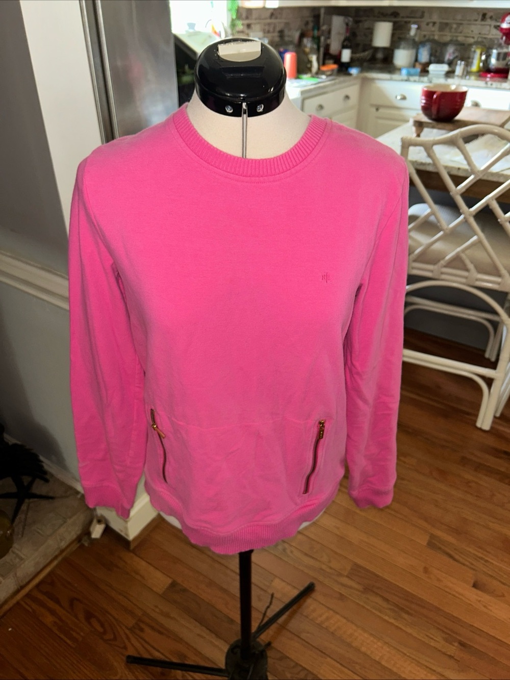 Lauren Ralph Lauren Bright Pink Crewneck Sweatshirt with Zip Pockets